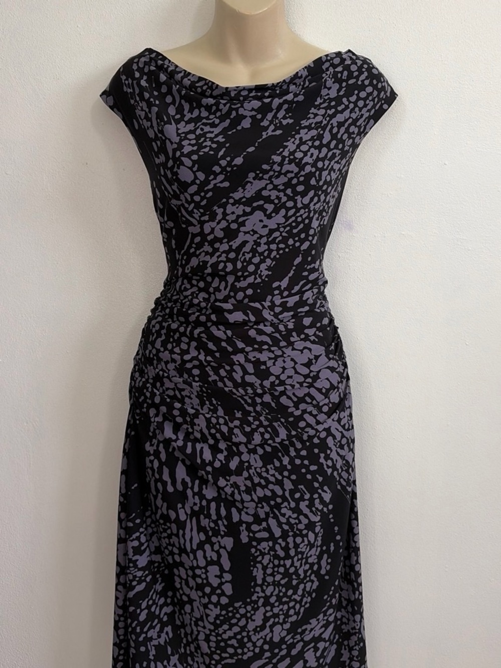 Evan Picone Black Dress with Lavender Abstract Print